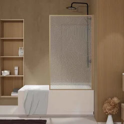 Pare-Baignoire|Aurlane Pare baignoire pivotant 140x80 cm HINATA - style Japandi courbes douces Cadre effet bois - Verre 5mm