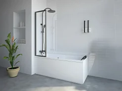 Vente-unique Pare baignoire pliant en métal style atelier - Noir mat - 80 x 140 cm - DISTRICT