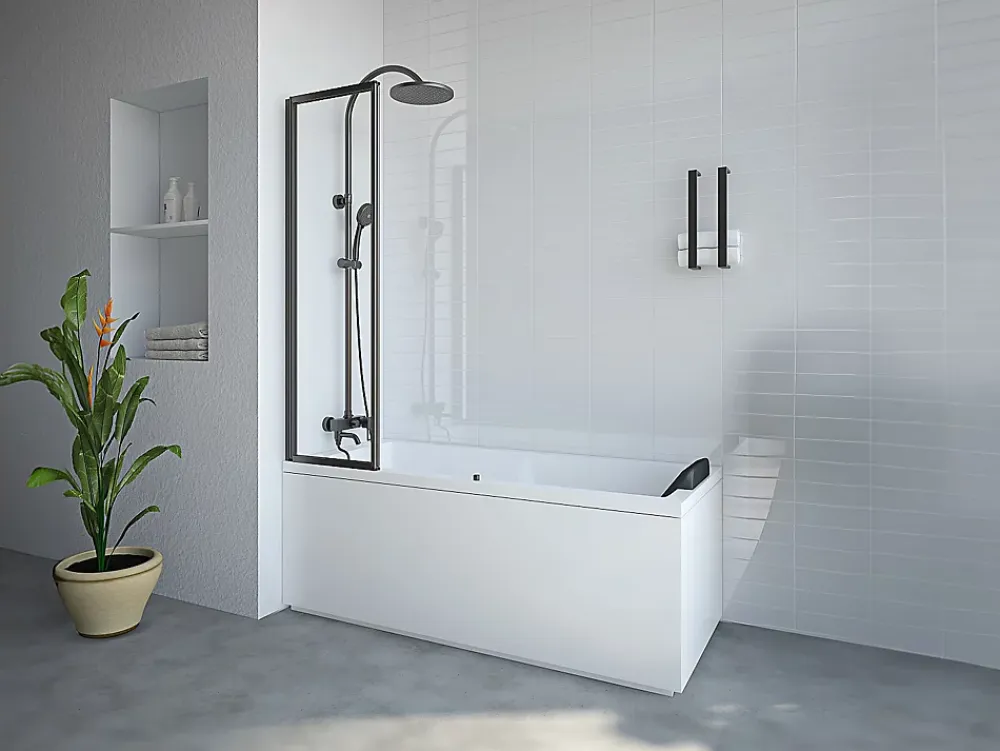 Vente-unique Pare baignoire pliant en métal style atelier - Noir mat - 80 x 140 cm - DISTRICT
