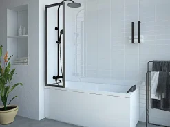 Vente-unique Pare baignoire pliant en métal style atelier - Noir mat - 120 x 140 cm - DISTRICT