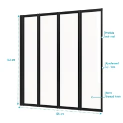 Galedo Pare baignoire Quatro 4 volets pivotants noir 143 x 125cm