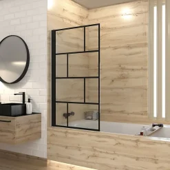 Pare-Baignoire|Aurlane Pare baignoire rabattable sérigraphié 80x140 cm - Finition Noir Mat - BLOCKS SCREEN