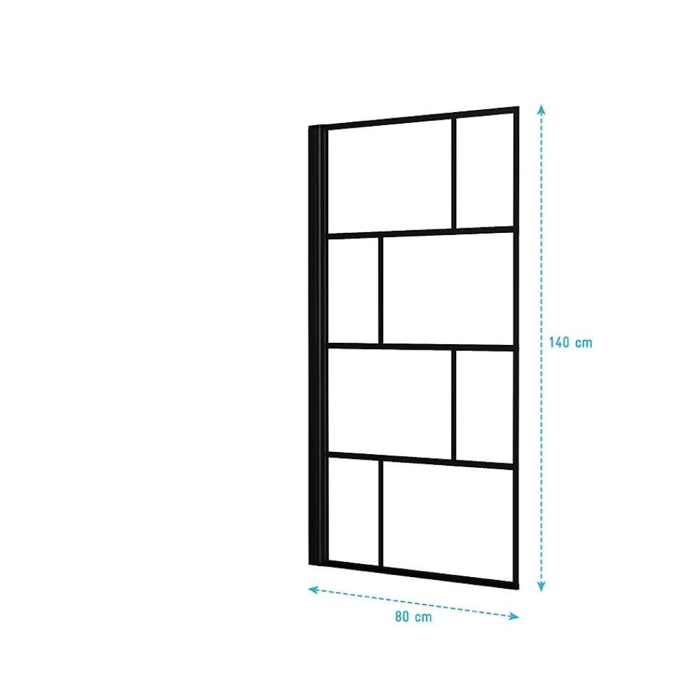 Pare-Baignoire|Aurlane Pare baignoire rabattable sérigraphié 80x140 cm - Finition Noir Mat - BLOCKS SCREEN