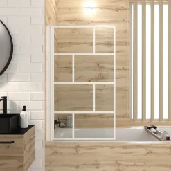 Aurlane Pare Baignoire Rabattable 80x140cm - Sérigraphie Briques Blanches - Verre Trempé 4mm