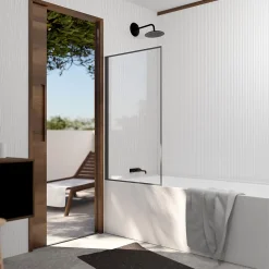 Aurlane Pare Baignoire Rabattable 75x130 cm - Aluminium Gun Metal et Verre Trempé 4 mm