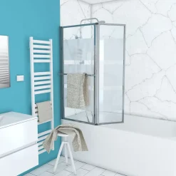 Pare-Baignoire|Aurlane Pare baignoire relevable 139x105cm avec volet - verre transparent avec bande depolie