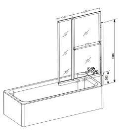 Pare-Baignoire|Aurlane Pare baignoire relevable 139x105cm avec volet - verre transparent avec bande depolie
