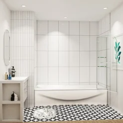 AICA Sanitaire pare baignoire 120x140cm paravent pivotant avec porte-serviette en inox et 2 étagères,5mm verre de sécurit,facile à pose
