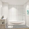 AICA Sanitaire pare baignoire 100x140cm paravent pivotant avec porte-serviette en inox et 2 étagères,5mm verre de sécurit,facile à pose