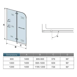 AICA Sanitaire pare baignoire 90x140cm paravent pivotant avec porte-serviette en inox et 2 étagères,5mm verre de sécurit,facile à pose