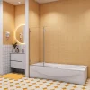 AICA Sanitaire pare baignoire 120x140cm,pivotant et repliable 180 degrés,5mm verre de sécurit,facile à nettoyer