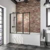 Schulte Pare-baignoire à coller pivotant 3 volets pliables, 127 x 140 cm, style verrière industrielle, verre transparent 3mm, profilé noir mat, Golf