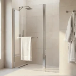 Pare-Baignoire|GoodHome Pare-baignoire 1 volet + retour verre transparent anticalcaire Nubia H. 150 x l. 124 cm