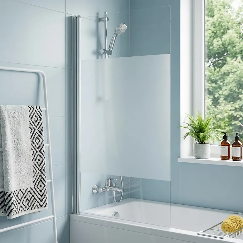 GoodHome Pare-baignoire 1 volet verre effet dépoli anticalcaire Calera H. 140 x l. 85 cm