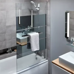 Pare-Baignoire|GoodHome Pare-baignoire 1 volet verre miroir anticalcaire Nubia H. 150 x l. 95 cm