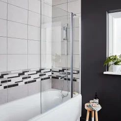 GoodHome Pare-baignoire 2 volets verre transparent profilé finition poli Calera H. 140 x l. 104 cm