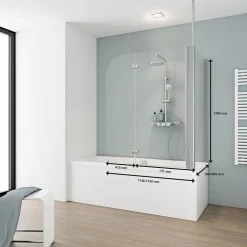 Schulte Pare-baignoire avec retour fixe - 70x115x140cm - rabattable - 2 volets pivotants - verre 5 mm - alu-argenté
