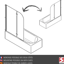 Schulte Pare-baignoire avec retour fixe - 70x115x140cm - rabattable - 2 volets pivotants - verre 5 mm - alu-argenté