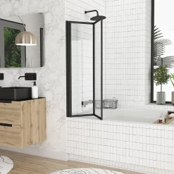 Galedo Pare-baignoire avec volet pivotant 70 x 120 cm noir mat