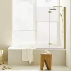 Schulte Pare-baignoire Elara - Pliable - 2 Volets - 100x140 - Transparent - 5mm - Or Mat