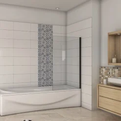 Pare-Baignoire|AICA Sanitaire Pare-baignoire fixé 70x130cm,paroi fixée,5mm verre anticalcaire,noir mat style industriel et simplicité