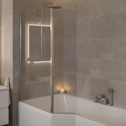 Pare-Baignoire|Allibert Pare-baignoire fixe avec volet pivotant design 107 x 140 cm aluminium chromé verre 5 mm - Oblik