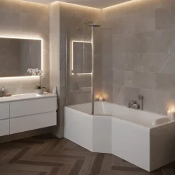 Pare-Baignoire|Allibert Pare-baignoire fixe avec volet pivotant design 107 x 140 cm aluminium chromé verre 5 mm - Oblik