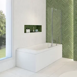 Pare-Baignoire|Allibert Pare-baignoire fixe avec volet pivotant design 107 x 140 cm aluminium chromé verre 5 mm - Oblik