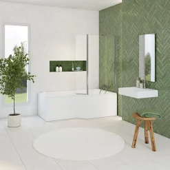 Pare-Baignoire|Allibert Pare-baignoire fixe avec volet pivotant design 107 x 140 cm aluminium chromé verre 5 mm - Oblik