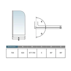 AICA Sanitaire Pare-baignoire pivotant - 70 x 130 cm - Verre trempé 5 mm anticalcaire - Écran de baignoire moderne