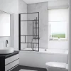 Schulte Pare-baignoire pivotant 1 volet, 80 x 140 cm, style verrière industrielle, verre transparent anticalcaire 5 mm, profilé noir mat, Atelier