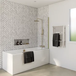 Schulte Pare-baignoire pivotant 1 volet, 140 x 80 cm, verre transparent 5mm, profilé doré mat, Capri