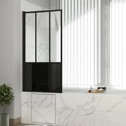 Pare-Baignoire|Galedo Pare-baignoire pivotant 140 x 80 cm, profilés alu noir mat, Indus