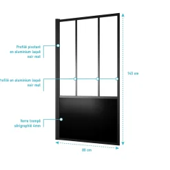 Pare-Baignoire|Galedo Pare-baignoire pivotant 140 x 80 cm, profilés alu noir mat, Indus