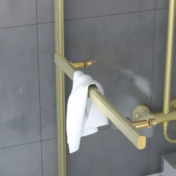 Galedo Pare-baignoire pivotant 150 x 85 cm, profilés alu doré brossé, porte-serviette, Prime