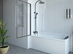 Pare-Baignoire|Vente-unique Pare-baignoire pivotant noir mat look atelier - 80 x 140 cm - DOLANA