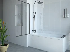 Pare-Baignoire|Vente-unique Pare-baignoire pivotant noir mat look atelier - 80 x 140 cm - DOLANA