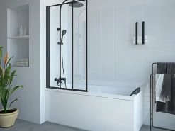 Pare-Baignoire|Vente-unique Pare-baignoire pivotant noir mat look atelier - 80 x 140 cm - DOLANA