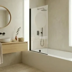 Essebagno Pare-Baignoire pivotant verre transparent anticalcaire et aluminium 80 x 140 noir