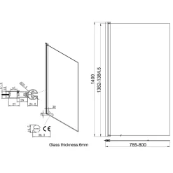 Essebagno Pare-Baignoire pivotant verre transparent anticalcaire et aluminium 80 x 140 noir