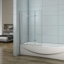 Pare-Baignoire|AICA Sanitaire Pare-baignoire pliant 3 panneaux L.130 x H.140cm - Verre trempé 6 mm anticalcaire - Sécurité, confort et gain de place
