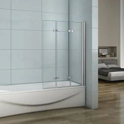 Pare-Baignoire|AICA Sanitaire Pare-baignoire pliant 3 panneaux L.130 x H.140cm - Verre trempé 6 mm anticalcaire - Sécurité, confort et gain de place