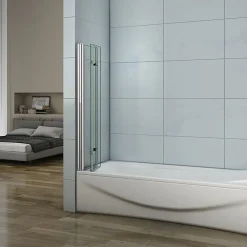 Pare-Baignoire|AICA Sanitaire Pare-baignoire pliant 3 panneaux L.130 x H.140cm - Verre trempé 6 mm anticalcaire - Sécurité, confort et gain de place
