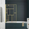 Galedo Pare-baignoire rabattable 140 x 80 cm, profilés alu doré, motifs dorés, Art Deco