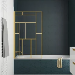 Galedo Pare-baignoire rabattable 140 x 80 cm, profilés alu doré, motifs dorés, Art Deco