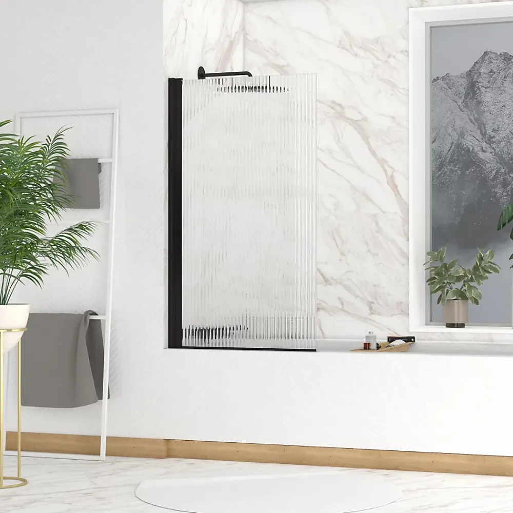 Pare-Baignoire|Galedo Pare-baignoire rabattable 140 x 80 cm, profilés alu noir mat, Wave