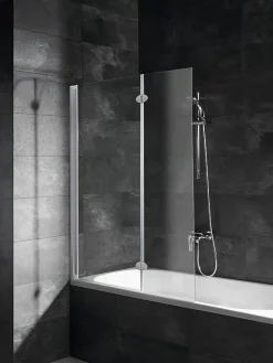 Schulte Pare-baignoire rabattable avec 2 volets, 104 x 130 cm, verre transparent 5 mm, profilé alu-argenté,