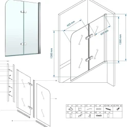 Saniverre Pare-baignoire rabattable BALY en verre 6 mm transparent 100 x 140 cm