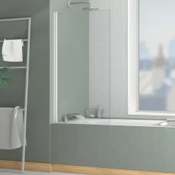Galedo Pare-baignoire rabattable 130 x 70 cm, profilés alu blanc mat, Essentiel