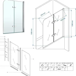 Pare-Baignoire|Saniverre Pare-baignoire rabattable BALY en verre 6 mm transparent 110 x 140 cm